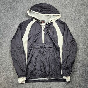 Vintage‎ Nike Jacket Womens Large Black Windbreaker Anorak Half Zip Hooded 90s